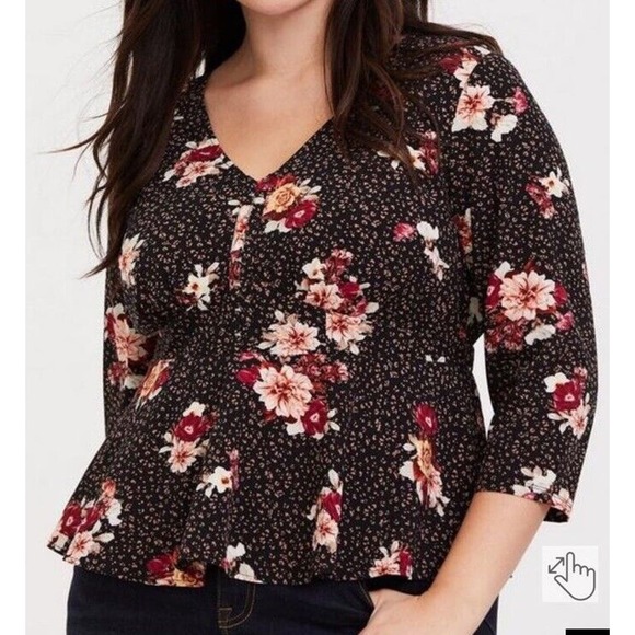 Torrid Womens Top Peplum Chablis Corset Back Floral Black Red Plus Size 00 - Picture 1 of 8